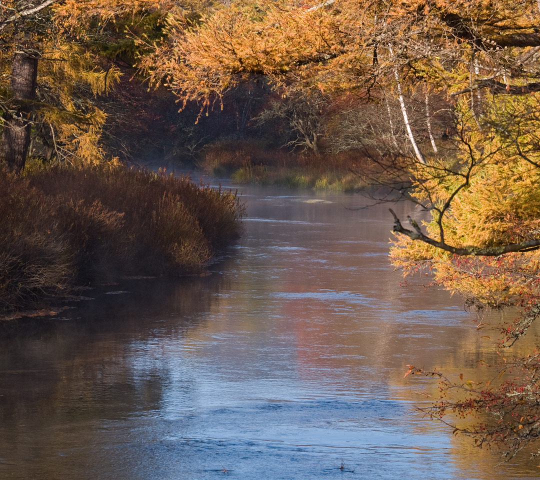 秋の湯川　湖、川　スマートフォン壁紙