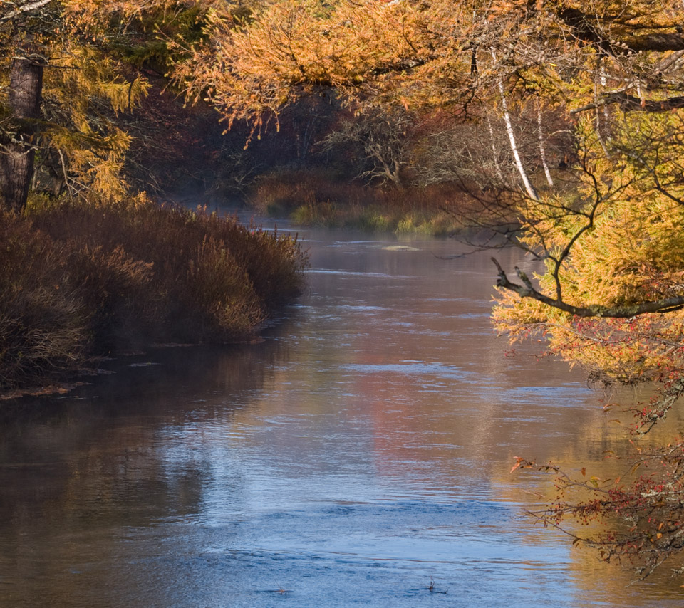 秋の湯川　湖、川　スマートフォン壁紙